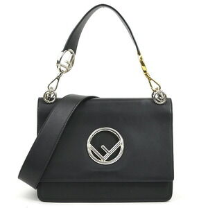 FENDI Canayef Leather Handbag Shoulder Bag Black